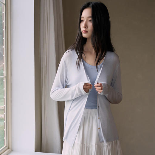 【2026春季新品】蚕丝羊毛・零感开衫 天丝莫代尔 韩系亲肤针织衫轻薄纽扣长袖上衣 商品图3