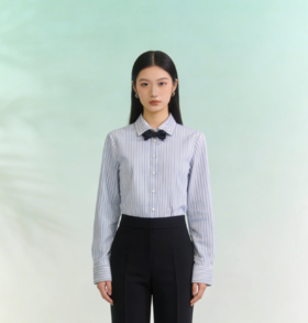 G2000女装SS26商场新款【免烫防皱/吸湿速干\抗菌】配领带条纹衬衫61221103