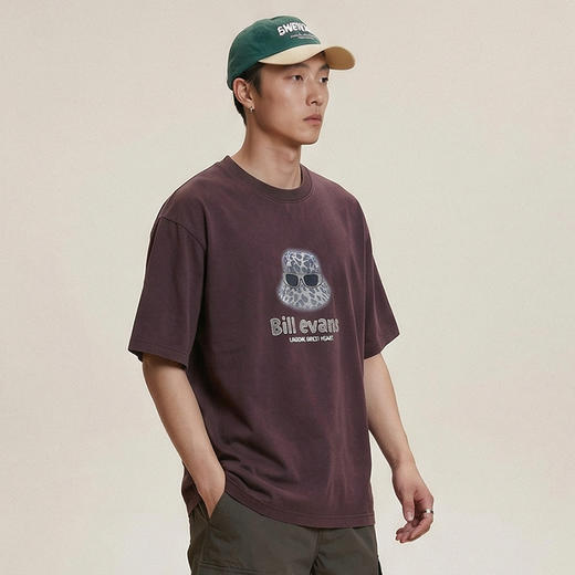 DRONKOO 2026 圆领前豹纹帽子眼镜喷色微阔短袖T恤 商品图1