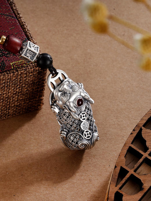 子佩集S999银花丝貔貅挂件【DBV1128】手把件仿古纯银钥匙扣2302 商品图1