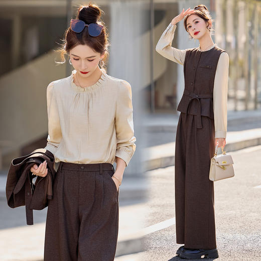 马甲衬衫阔腿裤三件套女装2026春秋新款时尚气质洋气休闲减龄套装ZYQ602 商品图3
