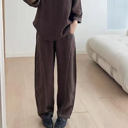 爆款3-7天发货！cosAcosB天丝苎麻撞色线松紧弯刀阔腿裤2124 商品图0