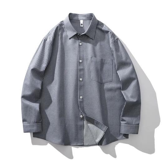 美式重磅水洗棉细条纹衬衫男春秋翻领休闲设计感宽松休闲衬衣外套 商品图4