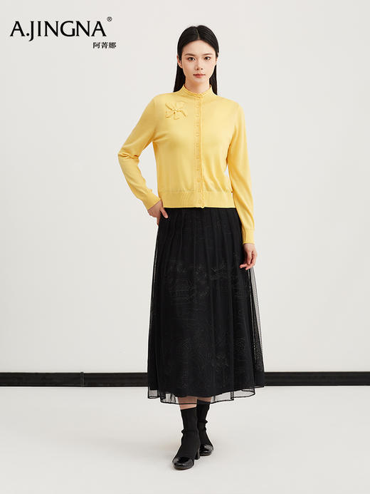 【商场同款】阿菁娜春季新款小香风开衫立体花朵侧边点睛蕾丝包边精致线条一件穿出轻奢质感A31C118501 商品图5