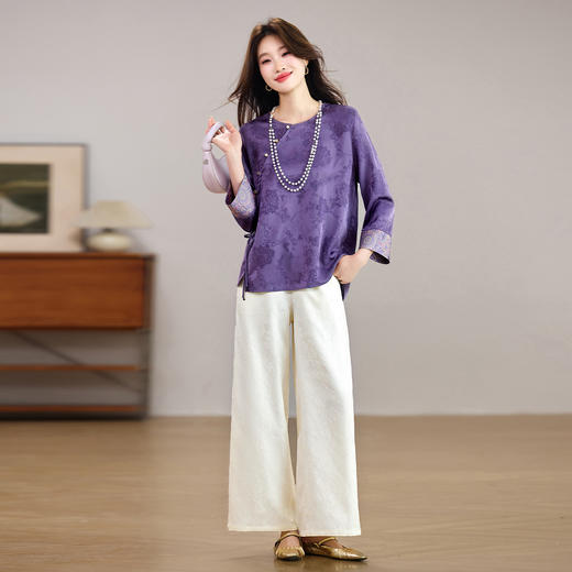 新款新中式洋气套装百搭款圆领上衣裤子两件套装YBER657 商品图3