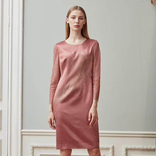 LA816夏季大羽毛圆领收腰气质中长款连衣裙 商品图2