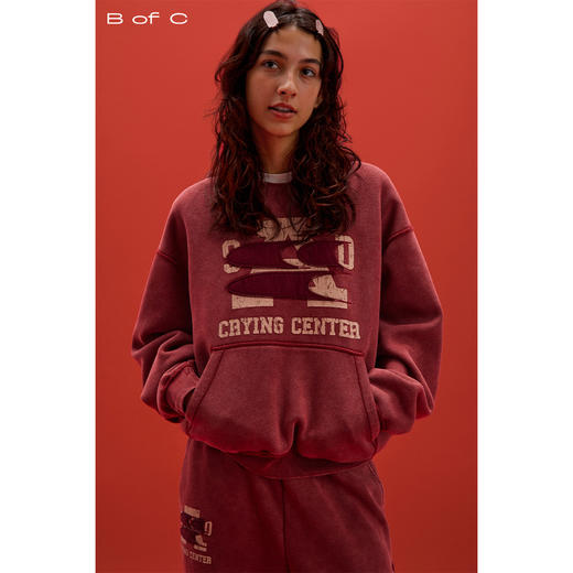 CryingCenter联名bofc 奥粒绒洗水做旧复古字母连帽卫衣 商品图0