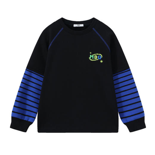 【MQD】童装男大童加绒卫衣冬假两件拼接条纹印花儿童保暖圆领卫衣 商品图4