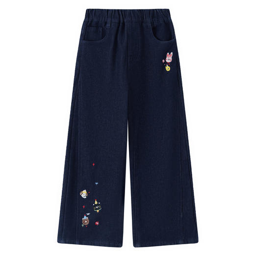 【MQD】童装女大童新款儿童萌趣卡通绣设计裤子加绒保暖阔腿牛仔裤 商品图4