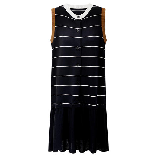 SELFWHO经典复古撞色条纹无袖连衣裙女2026夏新款直筒显瘦百褶裙 商品图4