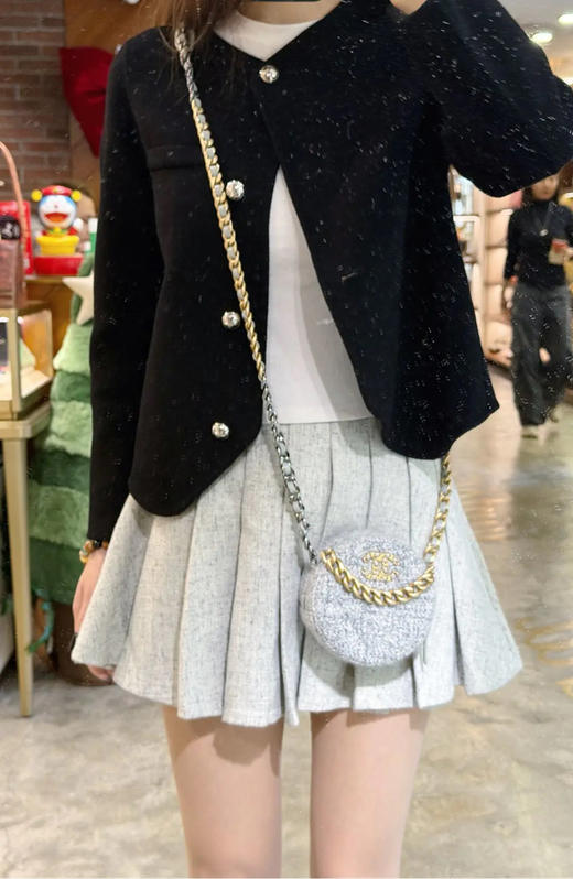 Chanel 19bag mini 圆饼 灰色 毛呢 斜挎包 商品图4