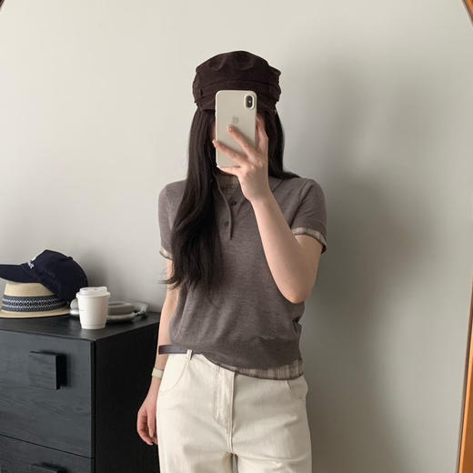 Acne时髦格纹假两件针织polo短袖3.3 商品图2