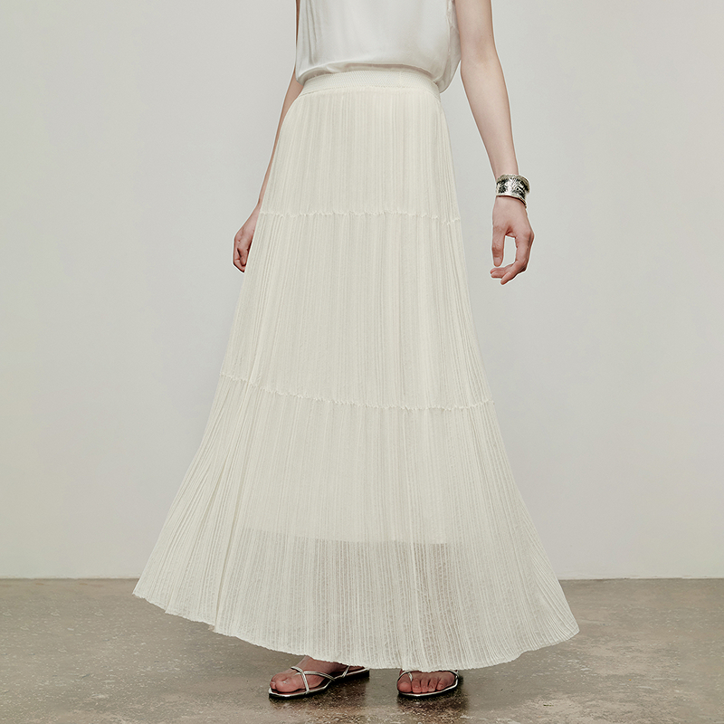 【林栖设计小店】一池涟漪|百搭多色压褶垂感飘逸2026夏新款毛织半身裙1962126