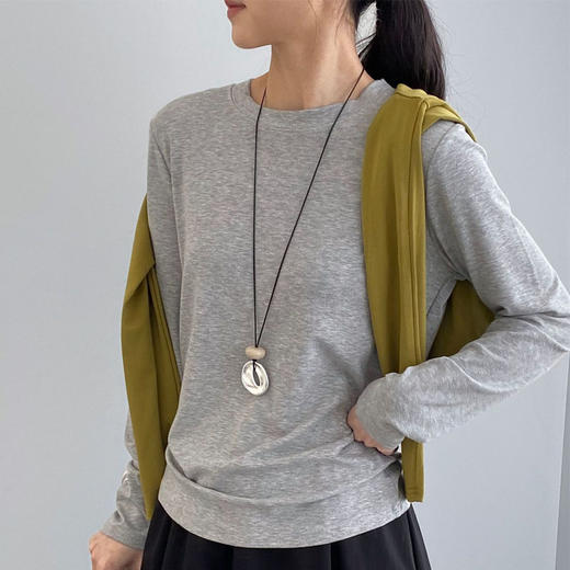 雀说百搭实穿~早春韩系纯色内搭圆领亲肤弹力长袖打底T恤女N8223WAL 商品图0