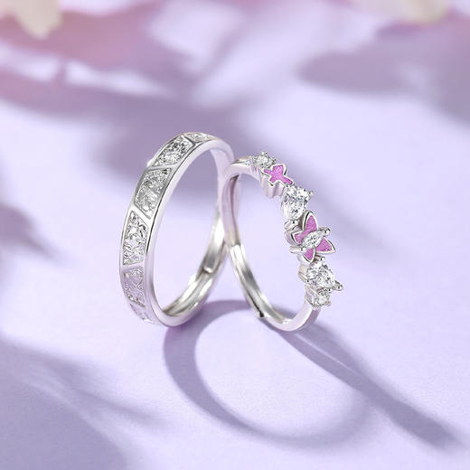Winy足银999 /铜 花影璀璨对戒 滴胶工艺合成立方氧化锆 时尚情侣戒指 商品图0
