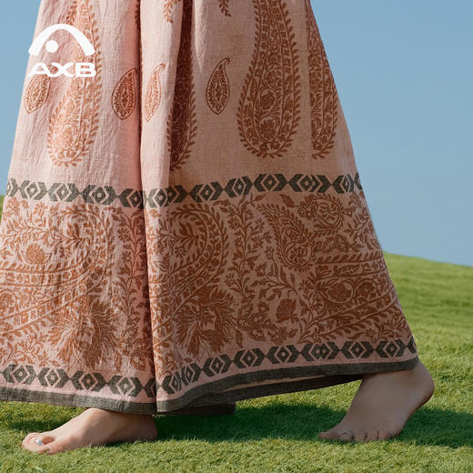 爱暇步宽松直筒瑜伽裤女2026春季新款高腰系带休闲度假风印花裤子 商品图2