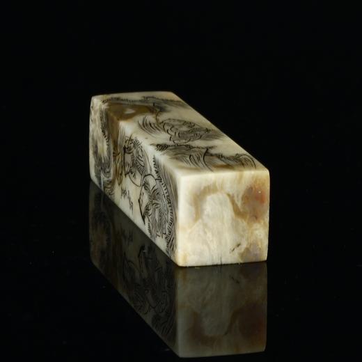孤品17878昌化冻石线刻山水画方章书画闲章/藏书章2.0*2.0*8.1cm 商品图3