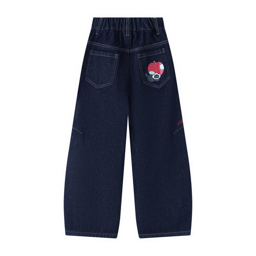 【MQD】女大童冬新款儿童百搭宽松加绒裤子萌趣卡通奥粒绒牛仔裤 商品图1