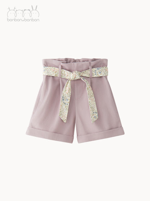 紫灰系带设计短裤 商品图0