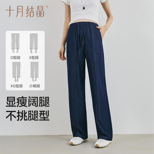 【满99-20/199-50】孕妇冰氧仿牛仔裤春季百搭直筒裤高弹修身阔腿裤 商品图3