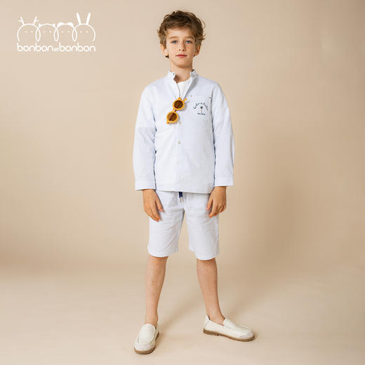 绣花细节条纹衬衫/短裤 商品图0