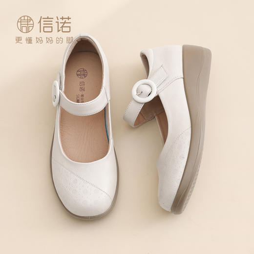 镂空玛丽珍鞋女坡跟真皮浅口单鞋软底舒适妈妈鞋小码女鞋6C9317-22 商品图1