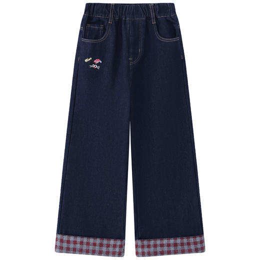 【MQD】童装女大童冬新款儿童学院风加绒裤子萌趣卡通阔腿牛仔裤 商品图4