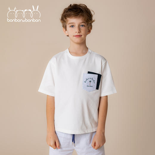 棕榈树刺绣撞色T恤 商品图0