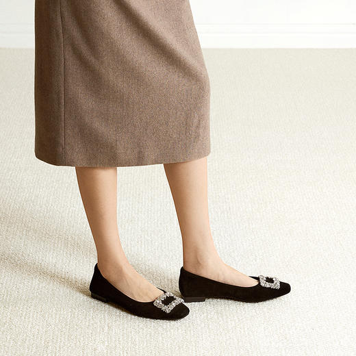 【上新】【静音系列】千百度绒面羊皮平底鞋女2026春季新款单鞋A26180065 商品图1