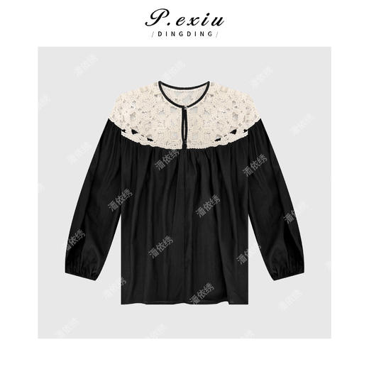 03-2潘依绣丁丁宠粉设计感镂空拼接长袖衬衣Q18392 商品图0