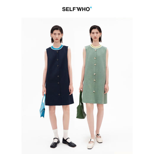 [赵昭仪同款]SELFWHO羊毛混纺灰色无袖连衣裙女春新款毛织领裙子 商品图2