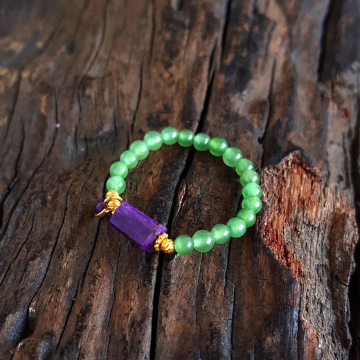 【天然正品】天然约4*7MM帝王紫方形舒俱来配和田玉碧玉圆珠戒指 13号（弹力绳）230126NJM18 商品图5