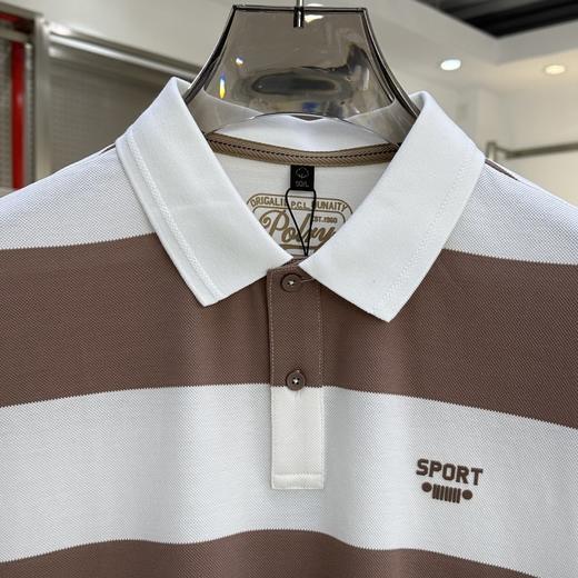 商务休闲翻领短袖T恤丝光棉5A抗菌宽条纹上衣   MDH-3211 商品图4