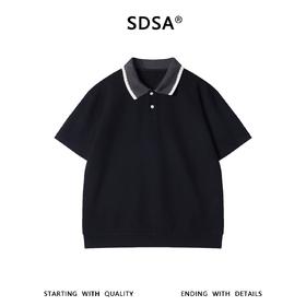 SDSA男装2026新款日系复古肌理Polo重磅撞色领宽松短袖休闲上衣
