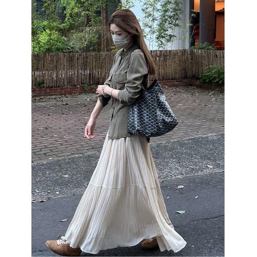 【💥穿出大长腿59/件】杏色半身裙女春秋2026新款温柔百褶长裙气质小个子a字伞裙蛋糕裙聚★为爱严选★为爱严选 商品图0