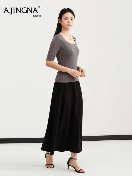 【法式打底】阿菁娜春季新款五分袖针织衫法式亮闪打底螺纹针织垂坠有型F31C301006 商品图2