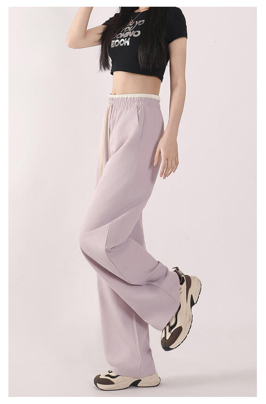 雪梵莱 【春夏撞色柔丝裤】甄选优质面料，小个子高个子都能驾驶 不挑身材，遮肉显瘦，无拘无束，透气舒适，不缩水 不起球 不变形 高腰阔腿裤的版型#L 商品图5