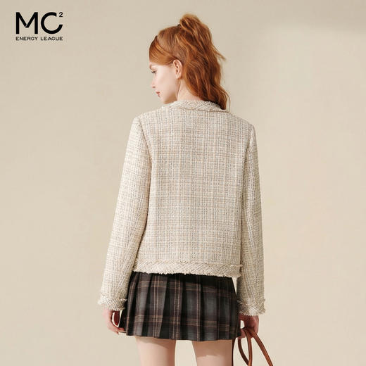 法式气质款显瘦圆领毛边拼接粗花呢小香风外套J3241637 商品图3