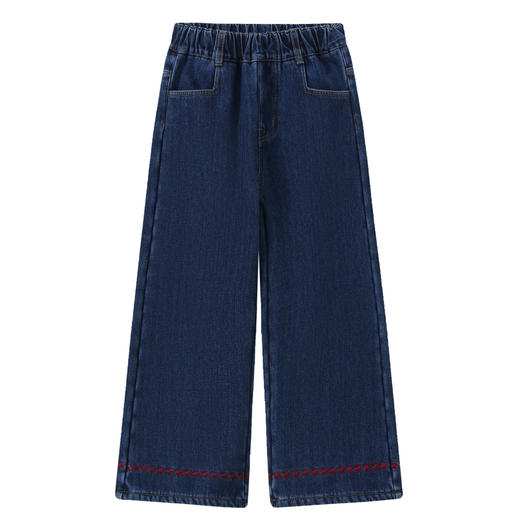 【MQD】童装女大童冬新款儿童学院风加绒加厚针织流苏设计感牛仔裤 商品图2