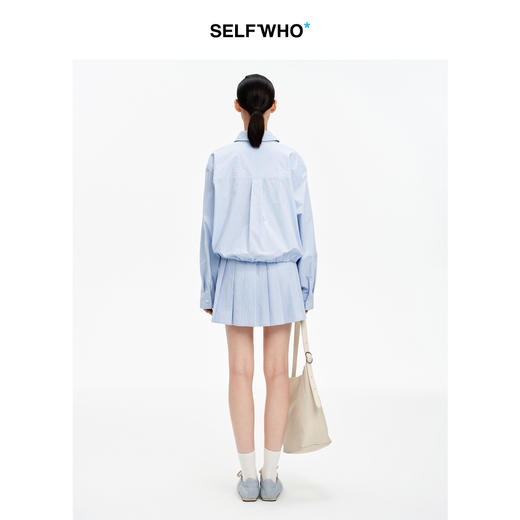 SELFWHO纯棉蓝色条纹衬衫女2026春新款翻领宽松简约通勤长袖上衣 商品图1