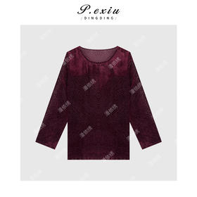 03-2潘依绣丁丁宠粉精致优雅植绒微透条纹上衣Q8452