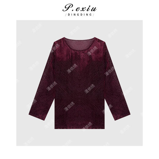 03-2潘依绣丁丁宠粉精致优雅植绒微透条纹上衣Q8452 商品图0