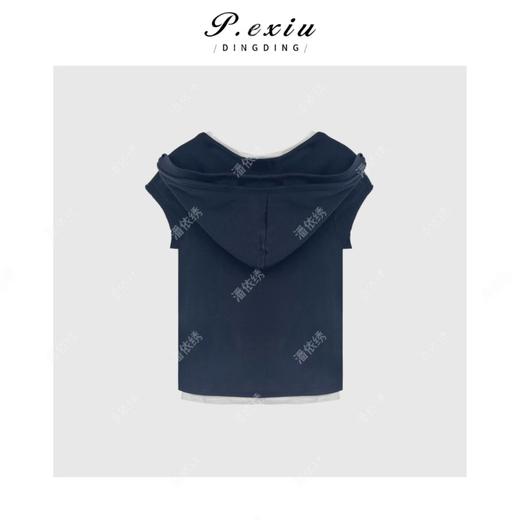 天丝松弛慵懒假两件连帽短袖上衣 M8864 商品图1