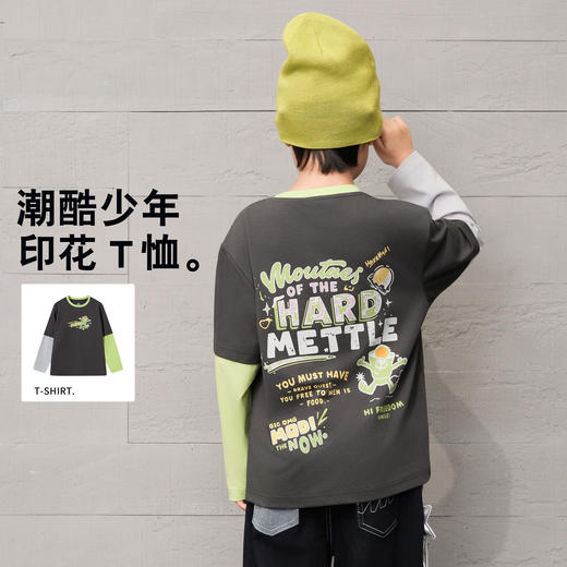 【MQD】童装男大童26春季新款儿童学院风休闲百搭亲肤拼接撞色长袖T恤 商品图2