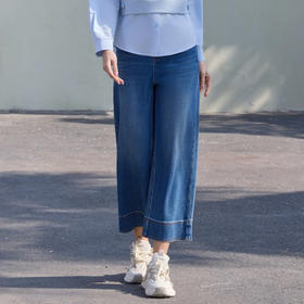 半身缘女裤 春季时尚复古中性蓝法棍牛仔裤261202U30120159
