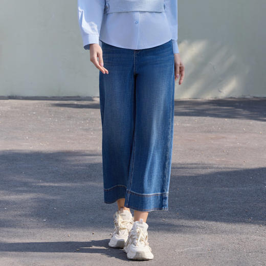 半身缘女裤 春季时尚复古中性蓝法棍牛仔裤261202U30120159 商品图0