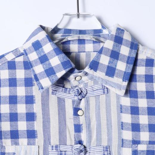 SDSA男装2026新款轻奢美式宽松拼接撞色格子衬衫一字扣设计百搭 商品图1