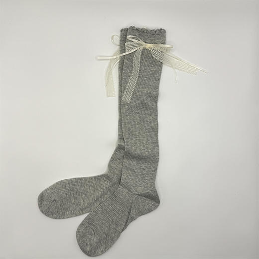 基础-简约蕾丝蝴蝶结竖条小腿袜子-纪念日百货门店同款169643781 商品图2