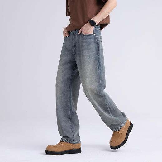 GXG男装26春季潮流百搭宽松直筒裤时尚休闲弹力舒适男式牛仔长裤K&C 商品图1