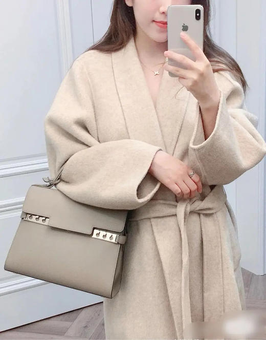 德尔沃 Tempete 中号 大象灰 银扣 牛皮 手提包 商品图2